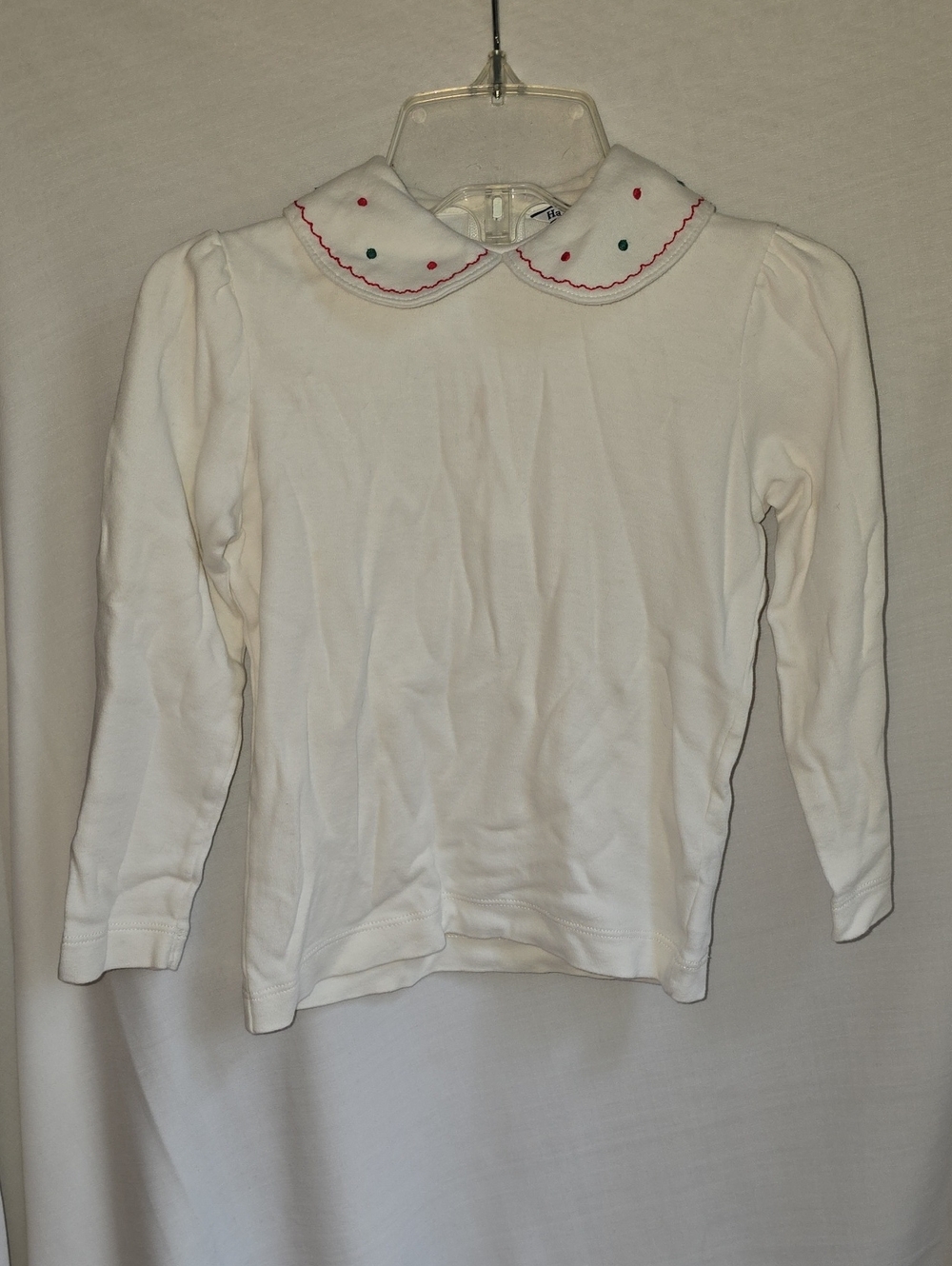 Hartstrings White Long-Sleeve Top with Embroidered Red / Green Collar